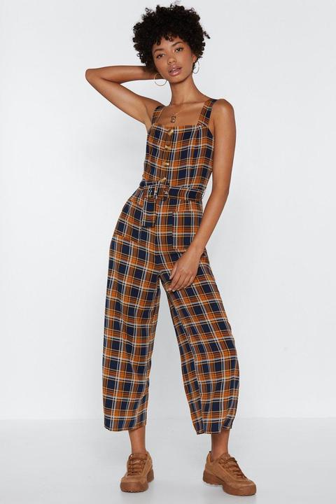 Womens Button Or Nothing Check Jumpsuit