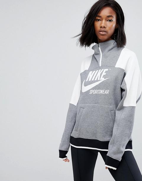 Nike Archive - Felpa Con Mezza Zip Grigia - Grigio