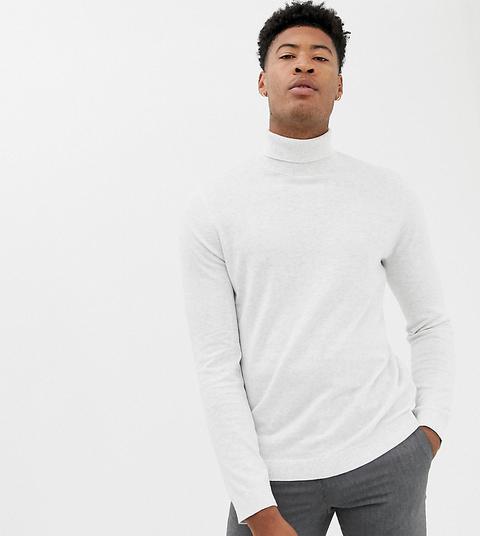 Asos Design Tall - Pull Col Roulé En Coton - Blanc - Blanc