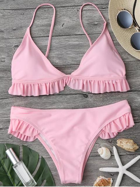 Conjunto De Bikini Con Pliegues Acolchados Con Volantes