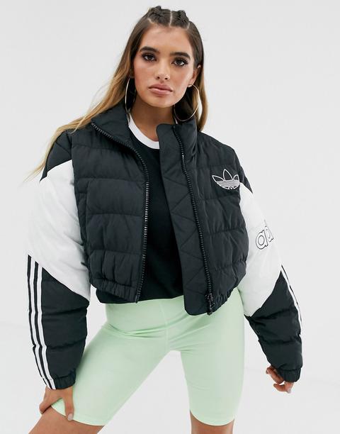 Adidas Originals Cropped Puffer Jacket In Black
