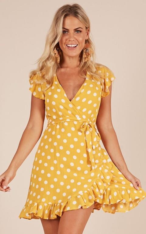 Laugh It Off Dress In Yellow Polkadot