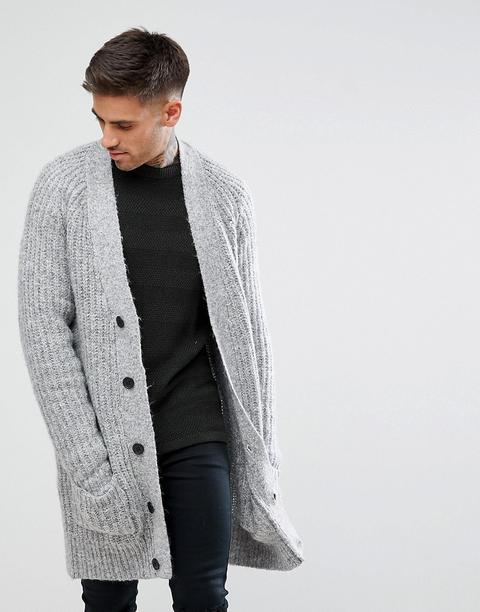 River Island - Cardigan Pesante Grigio Mélange - Grigio