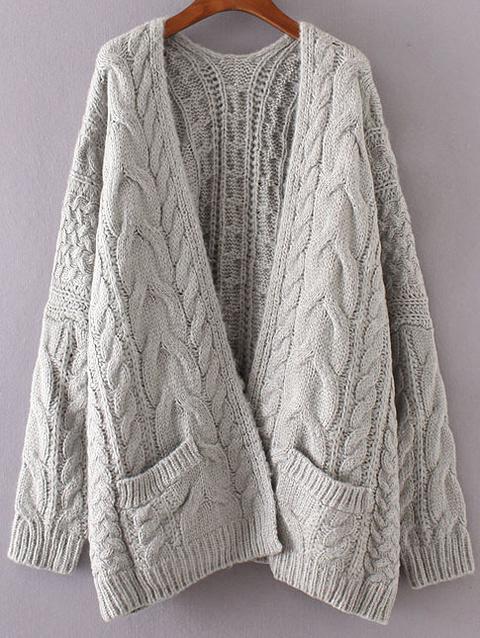 Cardigan Spalle Cascanti Con Tasche - Grigio