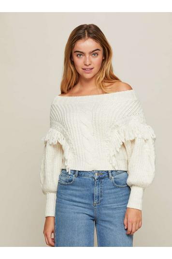 Womens Cream Tassel Cable Bardot 