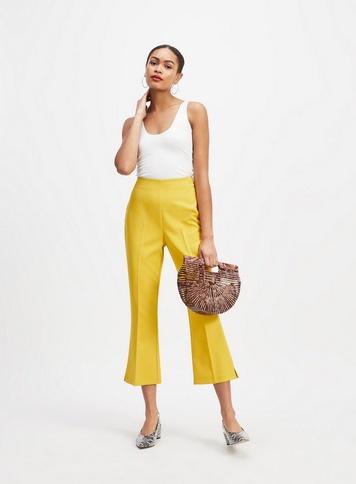 Womens Yellow Ankle Kick Flare Trousers, Yellow