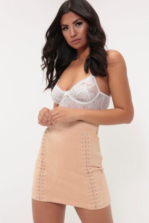 Nude Suedette Lace Up Skirt