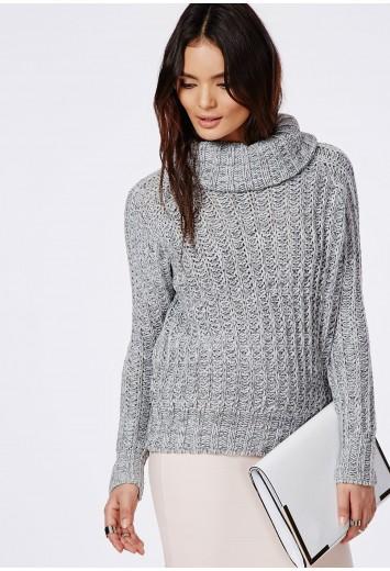 Carina Chunky Knit Roll Neck Jumper Grey