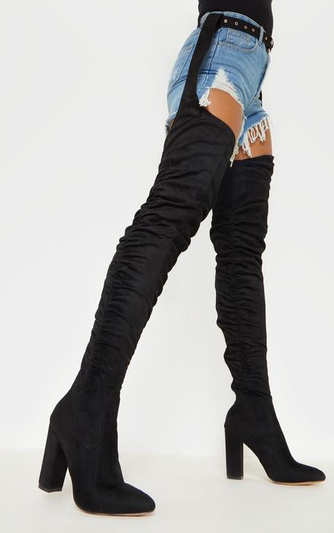 Beksie Black Belted Thigh High Boots 
