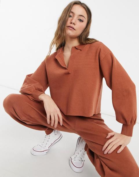 Asos Design Lounge Premium Knitted Slouch Sweat In Rust-brown