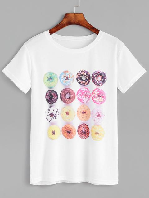 T-shirt Stampa Ciambella Maniche Corte - Bianco