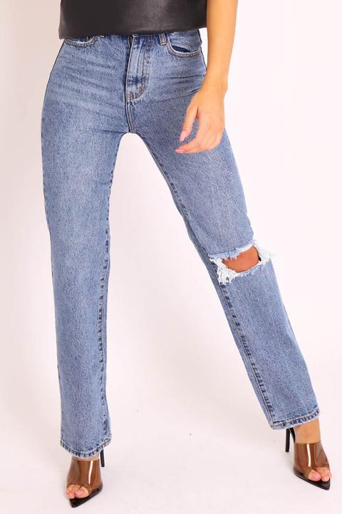 straight leg mid wash jean