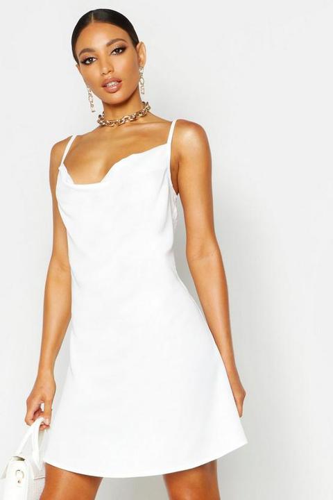 white cowl neck mini dress