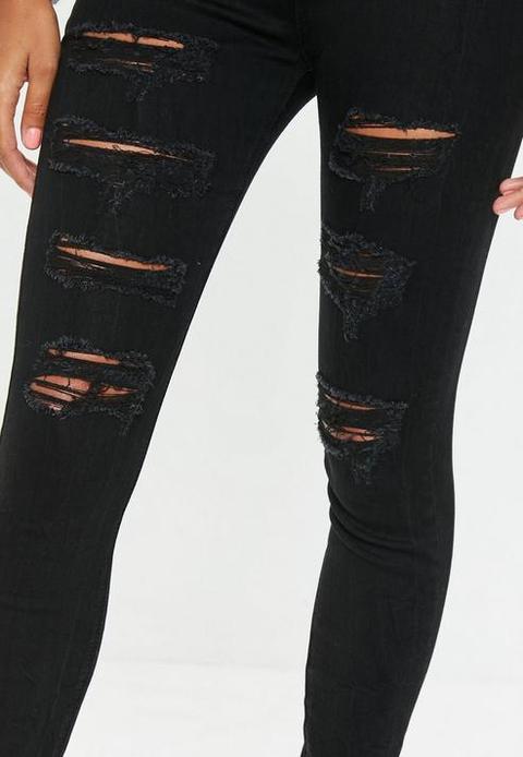 high waisted black destroyed jeans