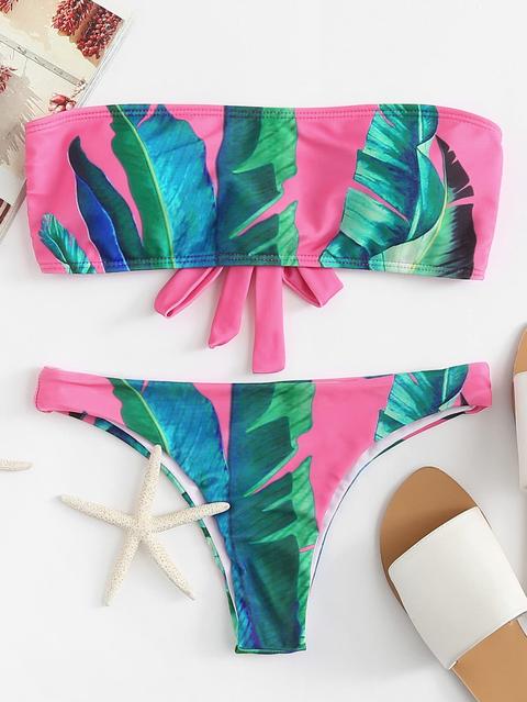 Set De Bikini Bandeau Con Estampado Tropical