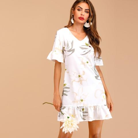 Vestido Bajo Fruncido Con Estampado Floral