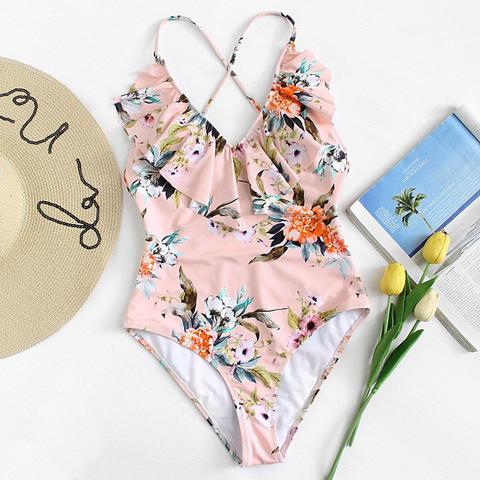 Costume Da Bagno Botanico Con Scollo A Balze