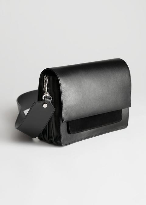 Short Leather Crossbody Bag - Black