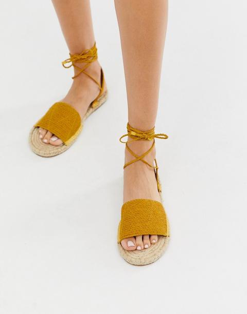 Sandalias Planas De Rafia Tejida En Amarillo Josy De Asos Design