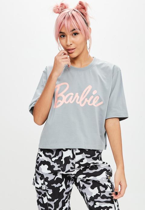 Barbie X Missguided Grey Cropped Tshirt, Grey