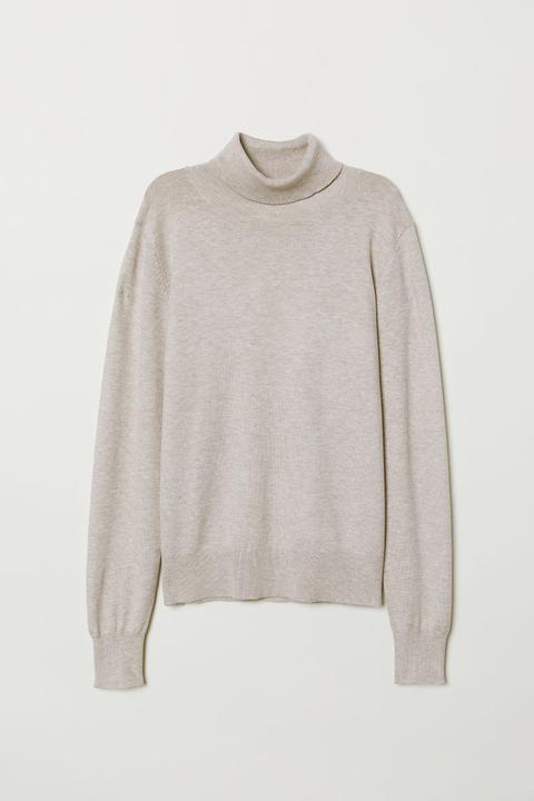 Pull Col Roulé En Maille Fine - Beige