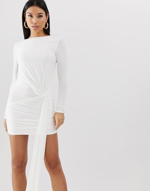 Minivestido Ajustado Elegante Blanco Con Frunces Laterales De Club L