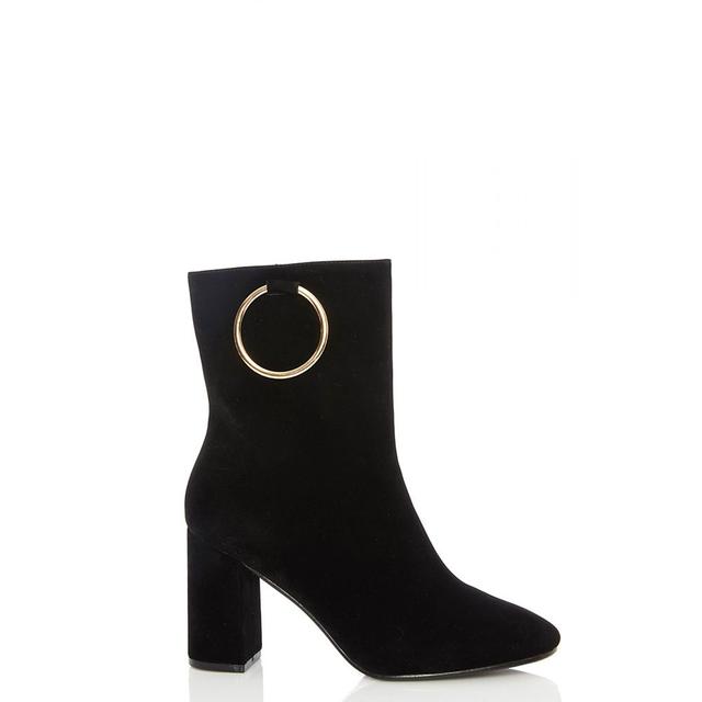 Black Ring Detail Heel Ankle Boots 