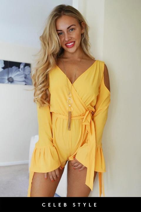 Isobel Yellow Cold Shoulder Playsuit