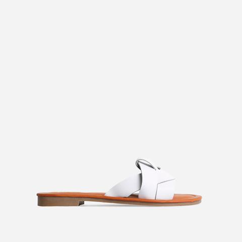 Billie Flat Sandal In White Faux Leather, White