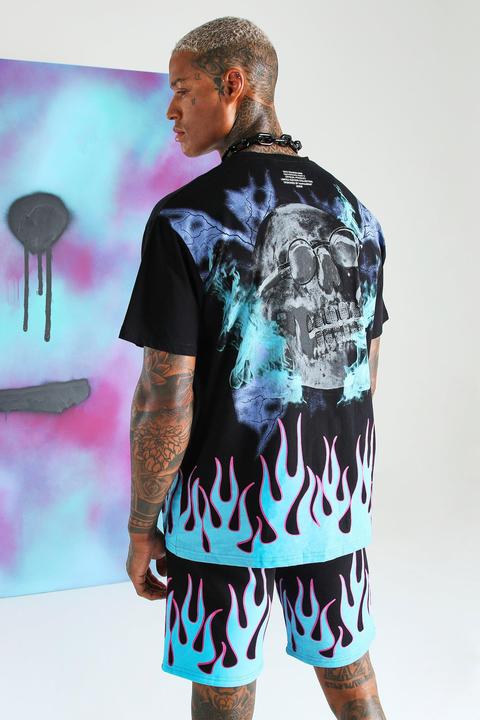 T-shirt Tête De Mort Et Flammes Quavo Homme - Noir - M, Noir