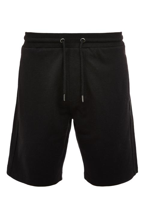 Pantalón Corto Negro De Piqué Con Cordón De Ajuste