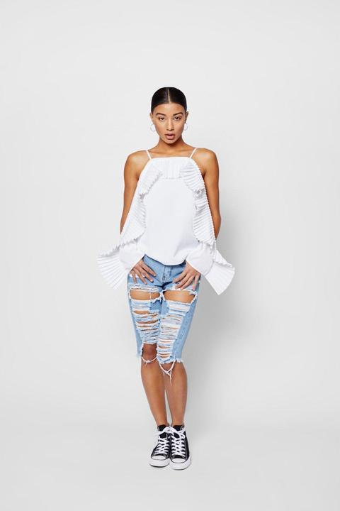Zendaya Pleated Ruffle Cold Shoulder Top