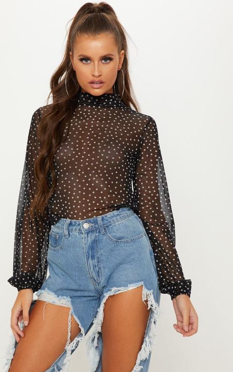 polka dot mesh shirt