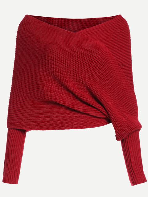 Schulterfreier Pullover - Rot