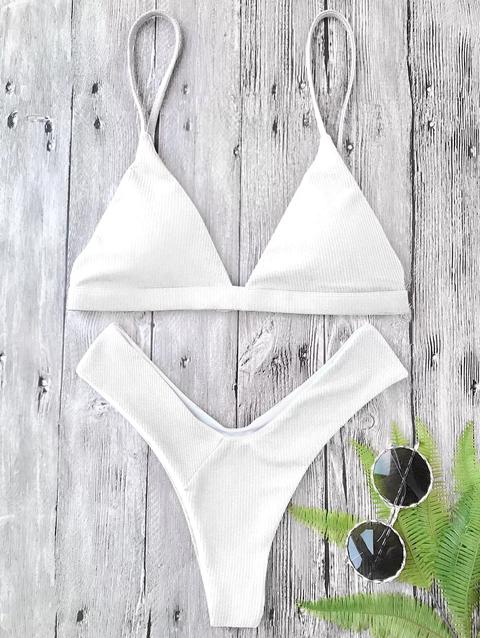 Bikini Imbottito A Trama Con Taglio Alto White Light Blue Burgundy Black Pink Ginger