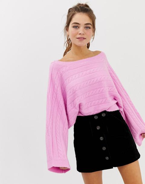 Asos Design - Maglione Lavorato Corto A Trecce Orizzontali - Rosa