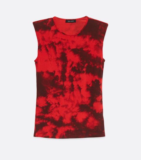 Red Tie Dye Shoulder Pad Top New Look