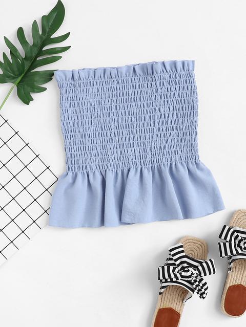 Ruffle Trim Pleated Tube Top