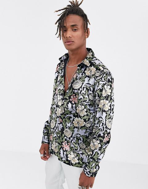 Asos Design Regular Velvet Print Shirt-black