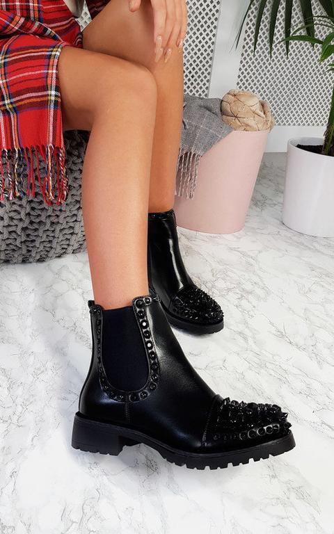 Halime Studded Ankle Boots In Black