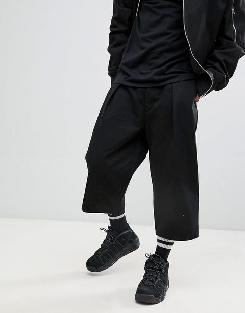 Asos Design Wide Leg Culotte Trousers With Front Pleats In Black