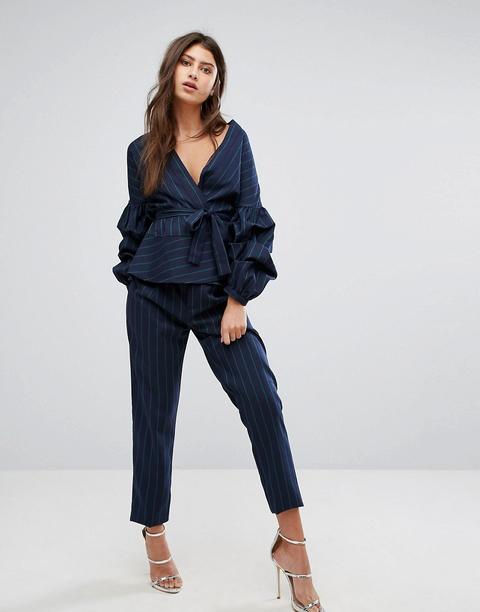 Prettylittlething - Pantaloni Slim Gessati - Navy