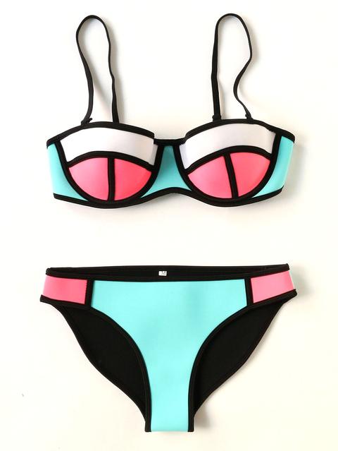 Color Block Contrast Trim Bikini Set