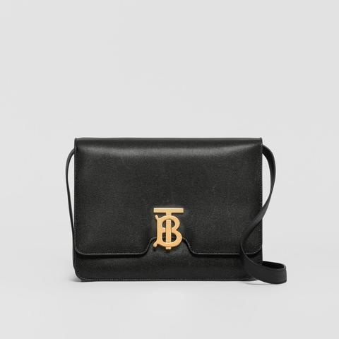 Burberry Medium Grainy Leather Tb Bag, Black