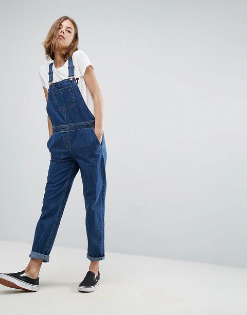 Asos Design Denim Dungaree In Stonewash Blue