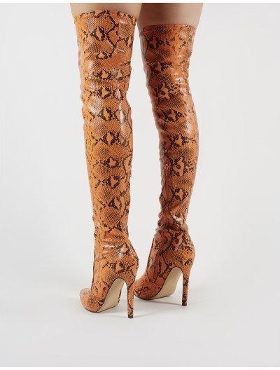 orange snake print boots
