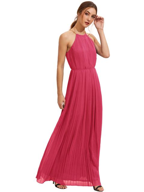 Hot Pink Halterneck Maniche A Pieghe Infinity Dress Maxi