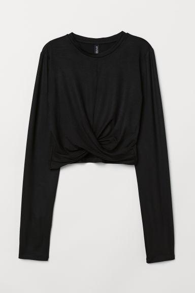 H & M - Top Corto De Punto Con Nudo - Negro