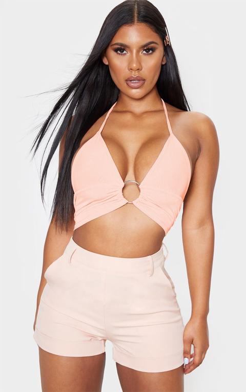 Peach Plunge Ring Detail Bralet