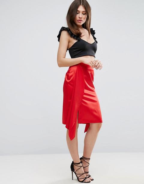 Asos - Gonna Midi In Raso Con Spacco Sulla Coscia - Rosso